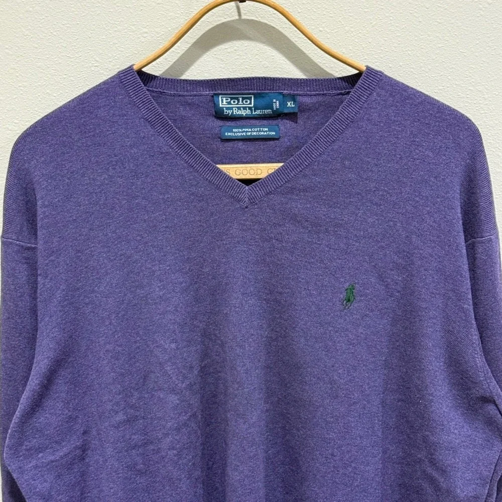 VTG Polo Ralph Lauren Pima Cotton V-Neck Sweater Mens XL Long Sleeve Pony Logo